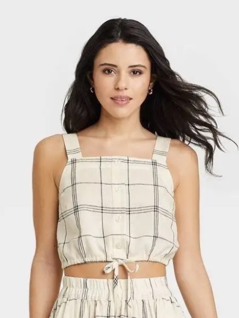 A New Day Plaid Tie-Front Crop Top